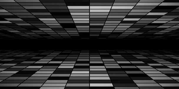 Fondo de baldosas abstracto con perspectiva en colores blanco y negro - Vector, imagen