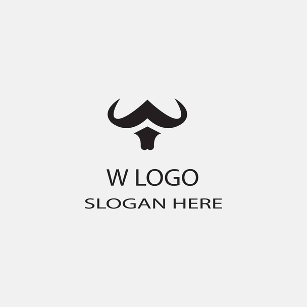 Carta W logotipo ilustração criativa de um projeto vetorial cabeça de touro preto - Vetor, Imagem