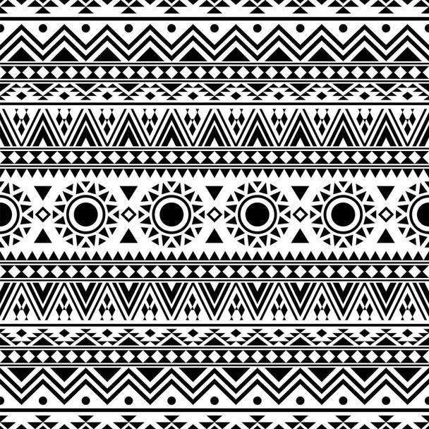 Geometrisches aztekisches, nahtloses Muster in schwarzer und weißer Farbe. Vektor ethnischer Illustration - Vektor, Bild