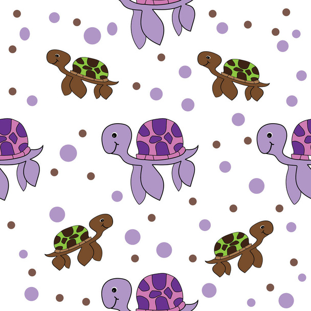 бесшовные детские узоры с симпатичными черепахами для ткани, обертывания, тектила. вектор - Вектор,изображение