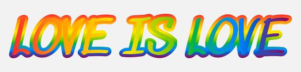 A szerelem szerelem betűjeles, szivárványszínű tipográfia banner. Boldog büszkeség napot. LMBTQ Büszke Hónap. szivárványzászló - Vektor, kép