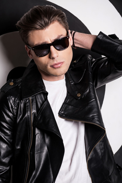 Male model in leather jacket - 写真・画像