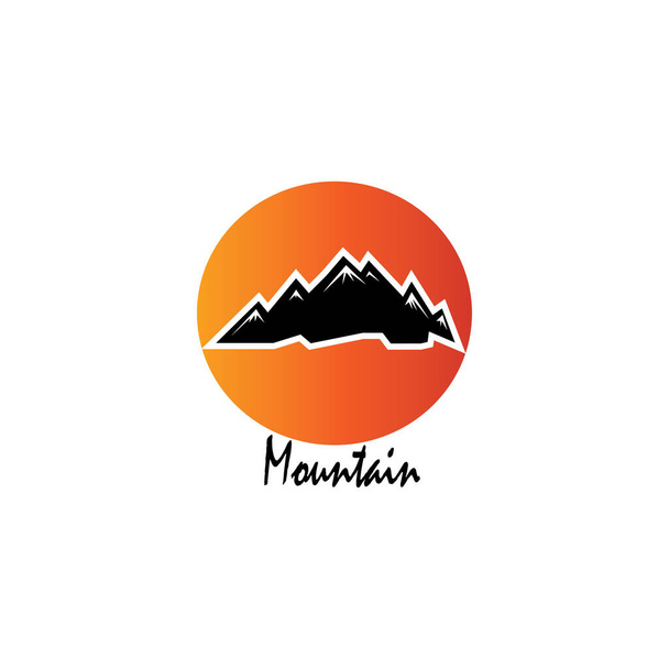 Illustration des Berghintergrundes mit dem Logo der Sonne. Vektordesign - Vektor, Bild