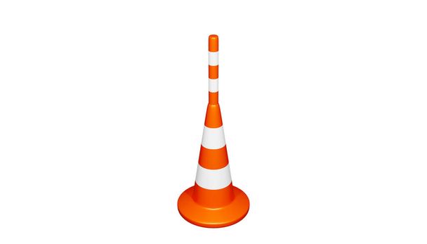 3d renderização de um cone de estrada com um marco isolado em um fundo branco. - Foto, Imagem