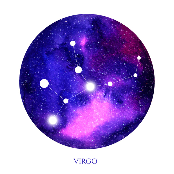Κύκλος υδατογραφίας με γαλαξίες και αστεράκια ζωδιακών αστεριών. Ωροσκόπιο Κριός, Λέων, Τοξότης, Αιγόκερως, Ταύρος, Παρθένος, Ζυγός, Υδροχόος, Δίδυμοι, Καρκίνος, Σκορπιός, Ιχθύες   - Φωτογραφία, εικόνα