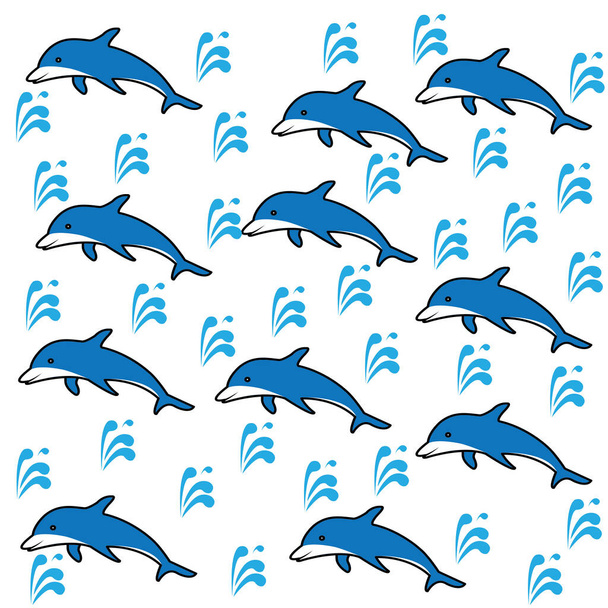 Desenho de vetor de cor simples golfinho sem costura - Vetor, Imagem