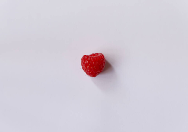Frambuesa roja única sobre fondo blanco con espacio para copiar - Foto, imagen