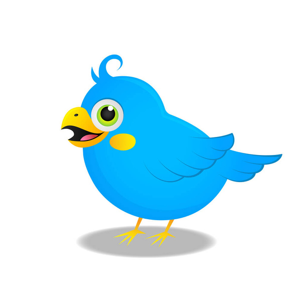  Χαριτωμένο μπλε πουλί κινουμένων σχεδίων σε λευκό φόντο.Vector εικονογράφηση.  - Διάνυσμα, εικόνα