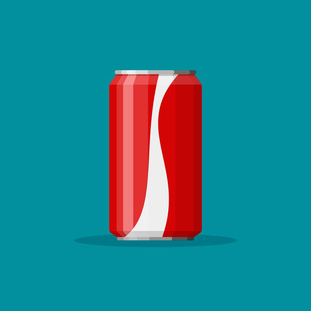 Cola soda in red aluminum can icon on blue background. Soft drink sign. Drink in packaging. Vector illustration - Vector, Image