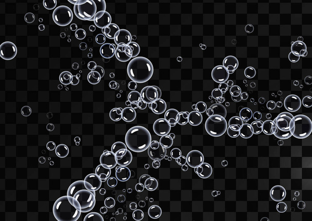 Okrągłe przezroczyste, realistyczne bańki mydlane na przejrzystym abstrakcyjnym tle. Ilustracja wektora - Wektor, obraz