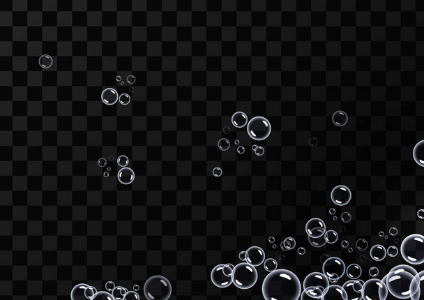 Burbujas de jabón transparentes y realistas sobre un fondo abstracto transparente. Ilustración vectorial - Vector, Imagen