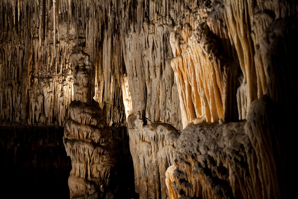 Drachin luolissa on paljon stalagmiitteja ja tippukiviä. Mallorca, Espanja - Valokuva, kuva