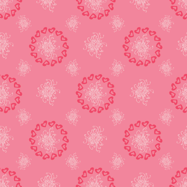 růžové květy a srdce hladký vektorový vzor - Vektor, obrázek