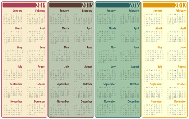 2014-2017 naptár - Vektor, kép