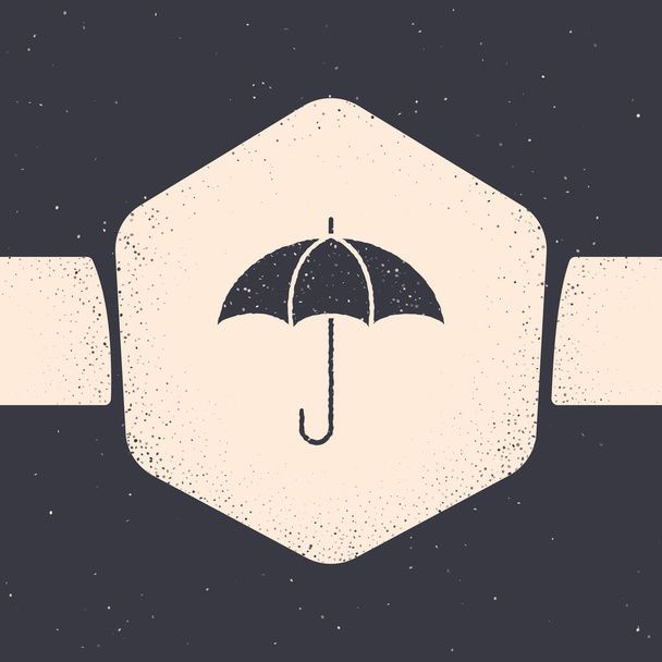 Grunge-Regenschirm-Ikone isoliert auf grauem Hintergrund. Versicherungskonzept. Wasserdichtes Symbol. Schutz, Sicherheit, Sicherheitskonzept. Monochrome Vintage-Zeichnung. Vektor. - Vektor, Bild
