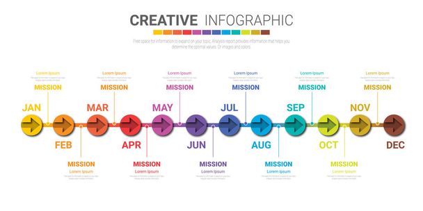 Timeline business for 12 months, 1 year, Timeline infographics design vector and Presentation business can be used for Business concept with 12 options, steps or processes. - Vector, Image