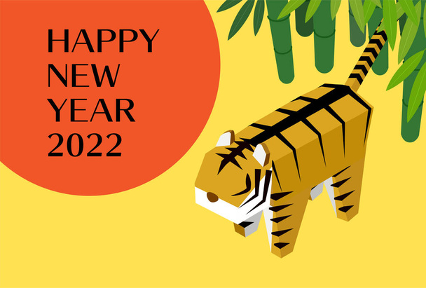 2022 Novoroční přání Tygří rok, bambusový háj a tygr, izometrické - Vektor, obrázek