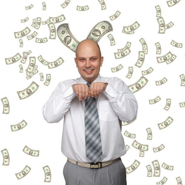 Лысый молодой бизнесмен с банкнотами
 - Фото, изображение