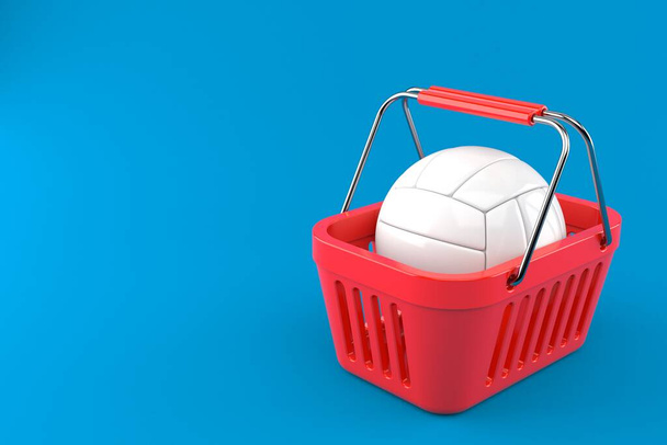 Волейбольний м'яч всередині кошика для покупок ізольовано на синьому фоні. 3d ілюстрація
 - Фото, зображення