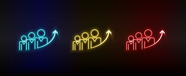 Neon icon set business growth, business, success. Set of red, blue, yellow neon vector icon - Vector, Image