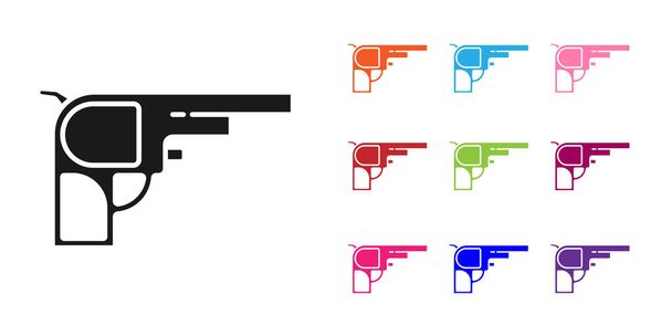 Zwarte Revolver pistool icoon geïsoleerd op witte achtergrond. Stel pictogrammen kleurrijk. Vector. - Vector, afbeelding