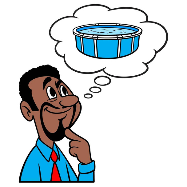 Man denkt aan een zwembad - Een cartoon illustratie van een man die denkt aan een zwembad. - Vector, afbeelding