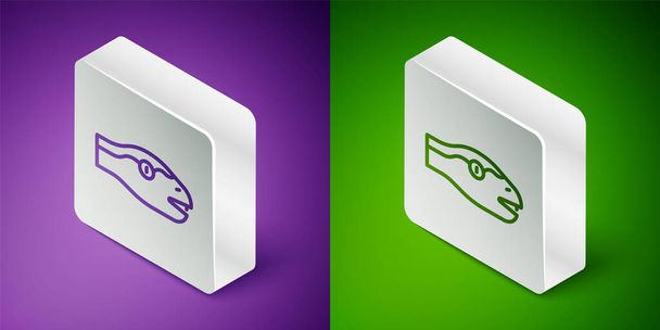 Isometric line Snake icon isolated on purple and green background. Silver square button. Vector. - Vector, Image