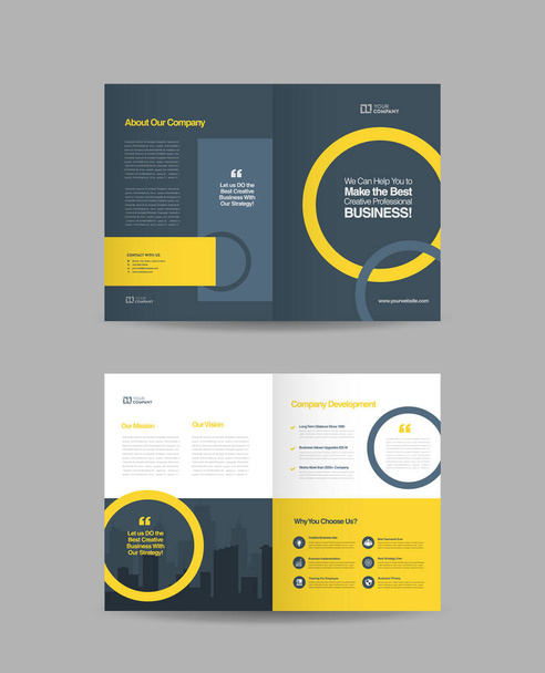 Corporate business bi-fold brochure design and company marketing flyer design template - Vector, Image
