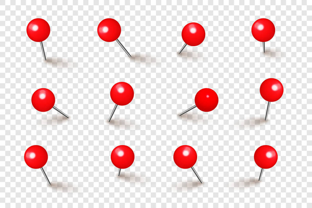 Push pin isolated on white background. Set of red thumbtacks