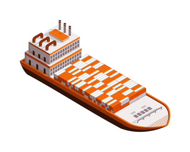 Isometrische containervrachtschip. Levering op water. Vrachtvervoer. Vector isometrisch icoon of infografisch element. Zeevervoer - Vector, afbeelding