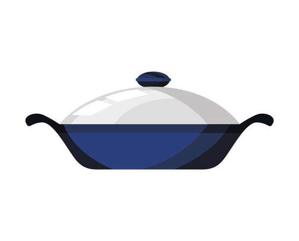 Kochtopf bunte Vektorillustration. Ikone des Kochtopfes, Kochgeschirr zum Kochen. Symboldesign für Utensilien zum Kochen von Lebensmitteln - Vektor, Bild