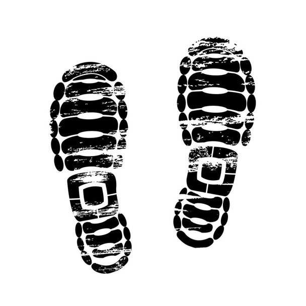 Pair footprints human shoes silhouette. Shoe soles print. Vector footstep icon, isolated footstamp on white background - Vector, Image