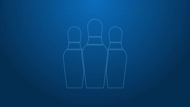 White line Bowling pin icon isolated on blue background. 4K Video motion graphic animation - Footage, Video