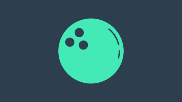 Icône boule de bowling turquoise isolée sur fond bleu. Équipement sportif. Animation graphique de mouvement vidéo 4K - Séquence, vidéo