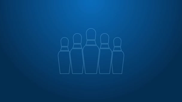 White line Bowling pin icon isolated on blue background. 4K Video motion graphic animation - Footage, Video