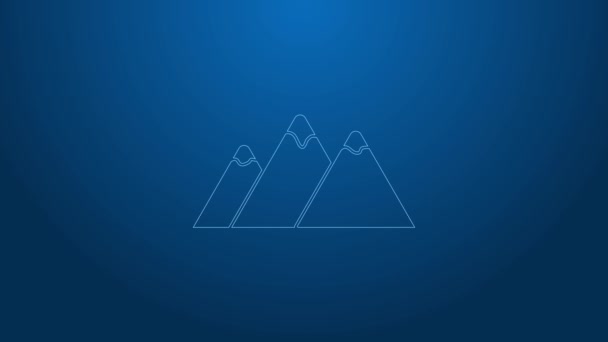 Línea blanca Montañas icono aislado sobre fondo azul. Símbolo de victoria o concepto de éxito. Animación gráfica de vídeo 4K - Imágenes, Vídeo