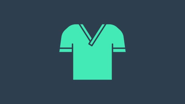 Иконка рубашки из бирюзы Гольф выделена на синем фоне. Спортивное оборудование. Спортивная форма. Видеографическая анимация 4K - Кадры, видео