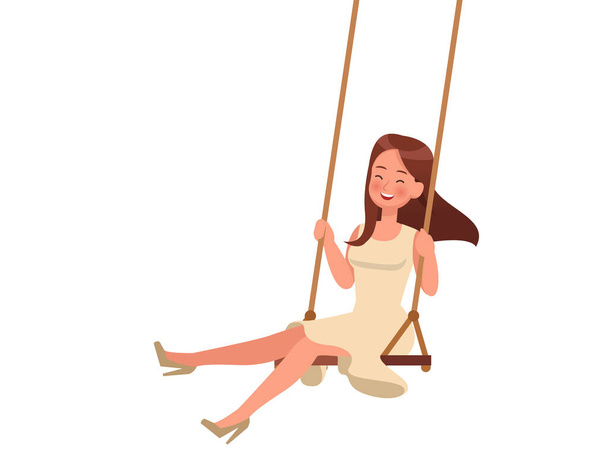 Happy girl playing swing on white background character vector design. - Vector, Image
