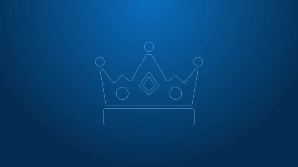 Bílá čára Král koruny ikona izolované na modrém pozadí. Grafická animace pohybu videa 4K - Záběry, video
