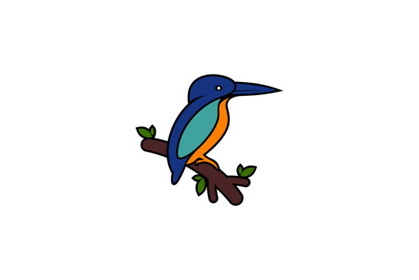 Kingfisher pájaro en rama, ilustración del logotipo del pájaro encaramado - Vector, Imagen