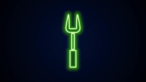 Glowing neon line Barbecue fork icon isolated on black background. BBQ fork sign. Barbecue and grill tool. 4K Video motion graphic animation - Footage, Video