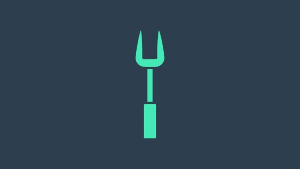 Turquoise Barbecue fork icon isolated on blue background. BBQ fork sign. Barbecue and grill tool. 4K Video motion graphic animation - Footage, Video