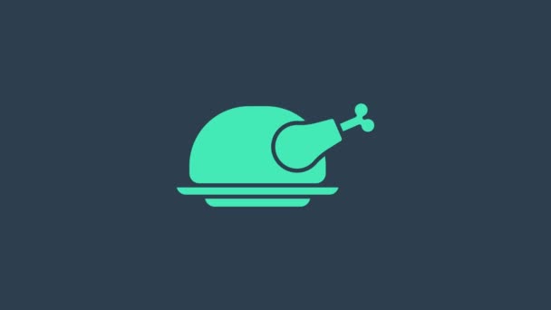 Бирюзовая жареная индейка или куриная икона на синем фоне. Видеографическая анимация 4K - Кадры, видео