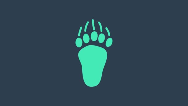 Turquoise Bear πόδι πόδι εικονίδιο απομονώνονται σε μπλε φόντο. 4K Γραφική κίνηση κίνησης βίντεο - Πλάνα, βίντεο