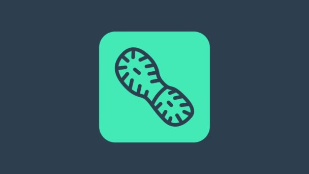 Türkiz Emberi lábnyomok cipő ikon elszigetelt kék alapon. Cipőtalp. 4K Videó mozgás grafikus animáció - Felvétel, videó