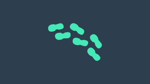 Turquoise Human footprints shoes icon isolated on blue background. Shoes sole. 4K Video motion graphic animation - Footage, Video