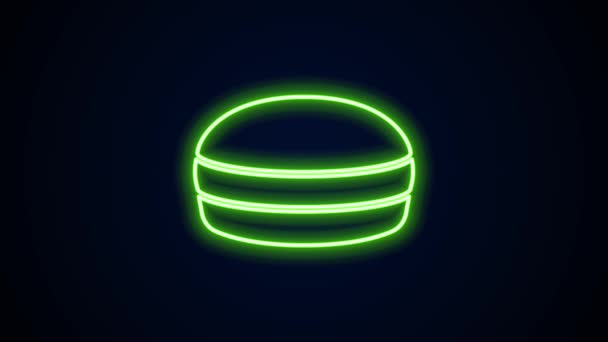 Linha de néon brilhante ícone de cookie Macaron isolado no fundo preto. Macaroon padaria doce. Animação gráfica em movimento de vídeo 4K - Filmagem, Vídeo