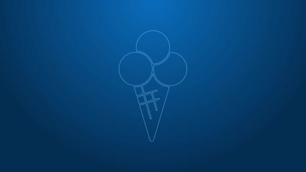 Beyaz çizgi dondurma, mavi arka planda izole edilmiş waffle konisi ikonu. Güzel sembol. 4K Video hareketli grafik canlandırması - Video, Çekim