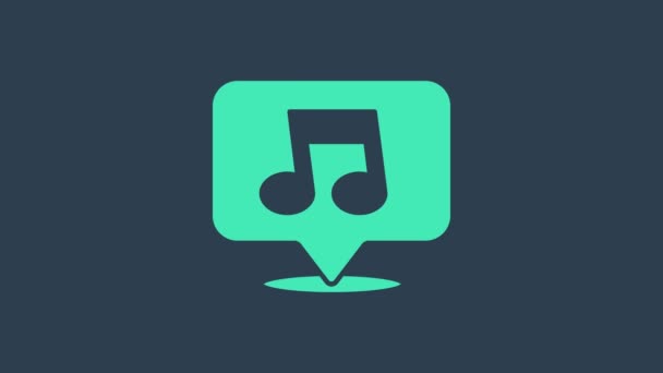 Turchese Nota musicale, icona tono isolato su sfondo blu. Animazione grafica 4K Video motion - Filmati, video