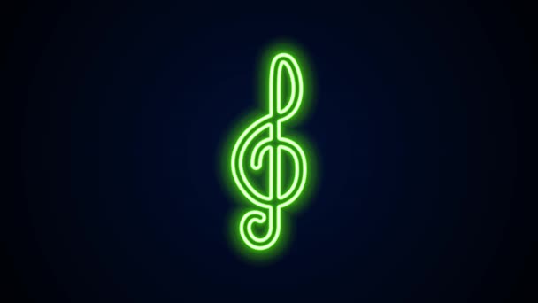 Leuchtende Neon-Linie Notenschlüssel-Symbol isoliert auf schwarzem Hintergrund. 4K Video Motion Grafik Animation - Filmmaterial, Video